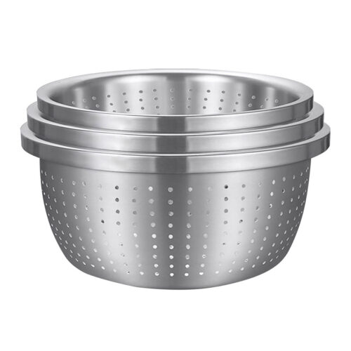 Stainless Steel Nesting Basin Colander Sink Washing Bowl Metal Basket Strainer Set of 3