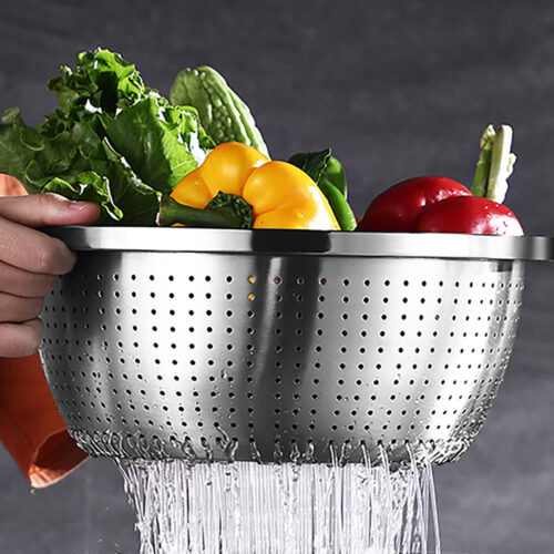 Stainless Steel Nesting Basin Colander Sink Washing Bowl Metal Basket Strainer Set of 3 - Image 3