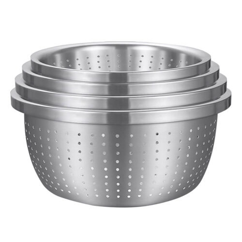 Stainless Steel Nesting Basin Colander Sink Washing Bowl Metal Basket Strainer Set of 4