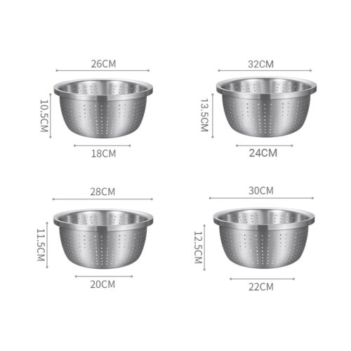 Stainless Steel Nesting Basin Colander Sink Washing Bowl Metal Basket Strainer Set of 4 - Image 2