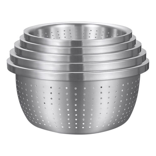 Stainless Steel Nesting Basin Colander Sink Washing Bowl Metal Basket Strainer Set of 5