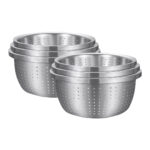 2x Stainless Steel Nesting Basin Colander Sink Washing Bowl Metal Basket Strainer Set of 3