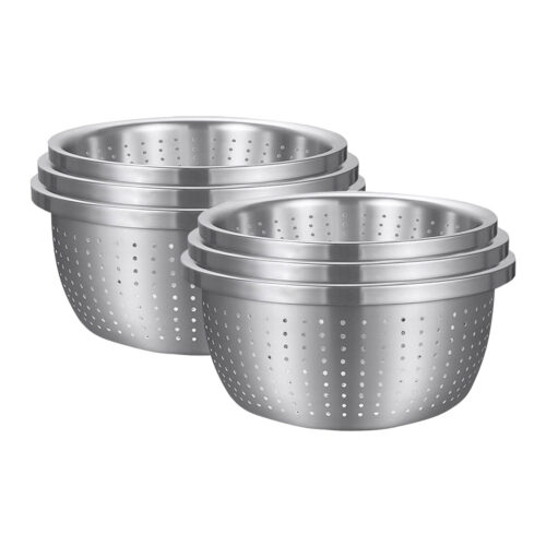 2x Stainless Steel Nesting Basin Colander Sink Washing Bowl Metal Basket Strainer Set of 3