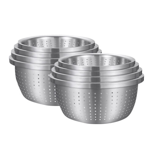 2x Stainless Steel Nesting Basin Colander Sink Washing Bowl Metal Basket Strainer Set of 4