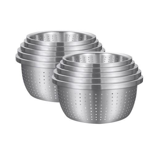 2x Stainless Steel Nesting Basin Colander Sink Washing Bowl Metal Basket Strainer Set of 5