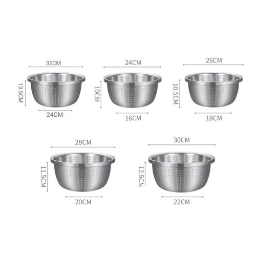 2x Stainless Steel Nesting Basin Colander Sink Washing Bowl Metal Basket Strainer Set of 5 - Image 2
