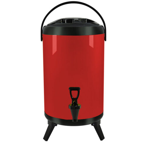 8L Stainless Steel Insulated Drink Barrel Hot Cold Beverage Dispenser with Faucet Red