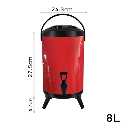 8L Stainless Steel Insulated Drink Barrel Hot Cold Beverage Dispenser with Faucet Red - Image 2