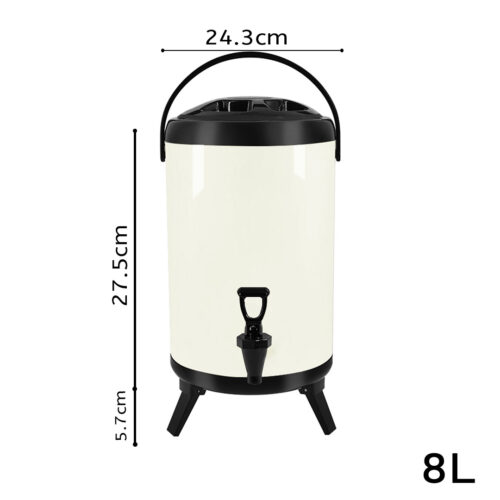8L Stainless Steel Insulated Drink Barrel Hot Cold Beverage Dispenser with Faucet White - Image 2