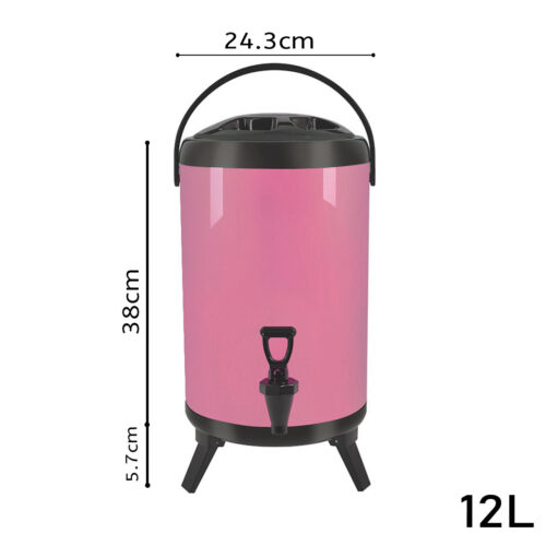12L Stainless Steel Insulated Drink Barrel Hot Cold Beverage Dispenser with Faucet Pink - Image 2