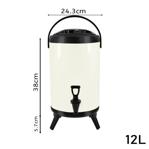 12L Stainless Steel Insulated Drink Barrel Hot Cold Beverage Dispenser with Faucet White - Image 2