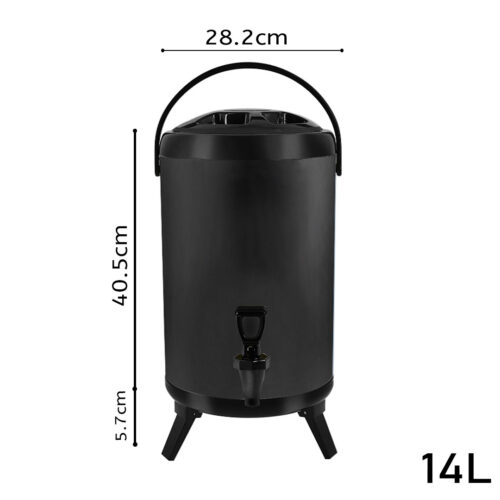 14L Stainless Steel Insulated Drink Barrel Hot Cold Beverage Dispenser with Faucet Black - Image 2
