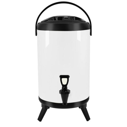 14L Stainless Steel Insulated Drink Barrel Hot Cold Beverage Dispenser with Faucet White