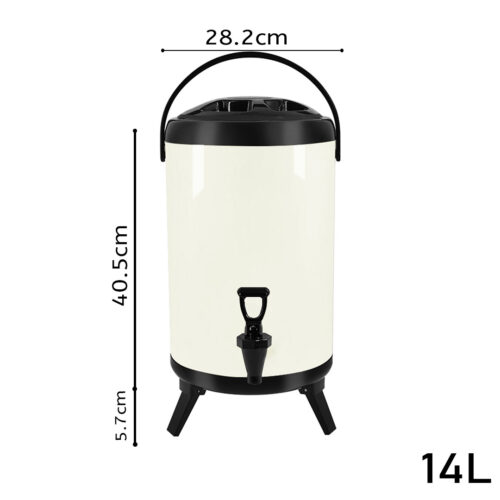 14L Stainless Steel Insulated Drink Barrel Hot Cold Beverage Dispenser with Faucet White - Image 2