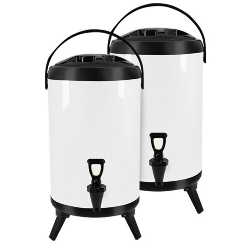 2x 8L Stainless Steel Insulated Drink Barrel Hot Cold Beverage Dispenser with Faucet White
