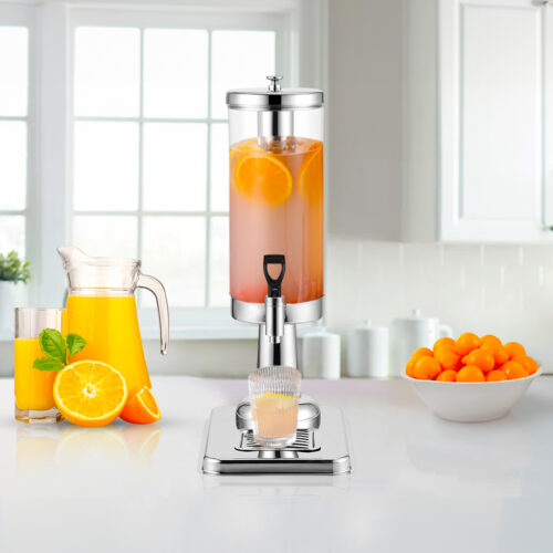Single 3L Silver Stainless Steel Beverage Dispenser Ice Cylinder Clear Juicer Hot Cold Water Jug - Image 3