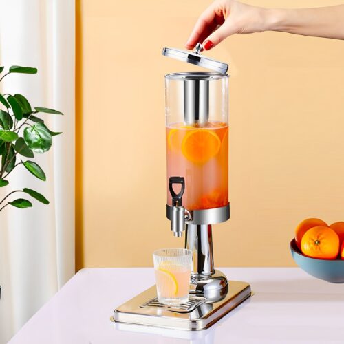Single 3L Silver Stainless Steel Beverage Dispenser Ice Cylinder Clear Juicer Hot Cold Water Jug - Image 5