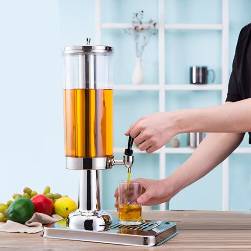 Single 3L Silver Stainless Steel Beverage Dispenser Ice Cylinder Clear Juicer Hot Cold Water Jug - Image 7