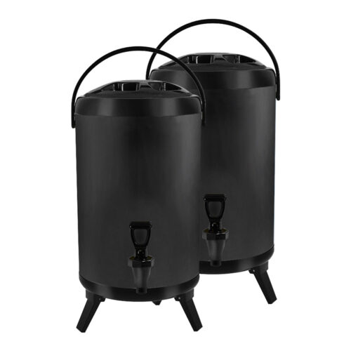 2x 10L Stainless Steel Insulated Drink Barrel Hot Cold Beverage Dispenser with Faucet Black