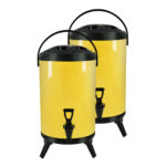 2x 10L Stainless Steel Insulated Drink Barrel Hot Cold Beverage Dispenser with Faucet Yellow