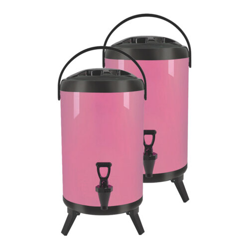 2x 16L Stainless Steel Insulated Drink Barrel Hot Cold Beverage Dispenser with Faucet Pink