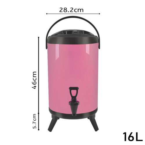 2x 16L Stainless Steel Insulated Drink Barrel Hot Cold Beverage Dispenser with Faucet Pink - Image 2