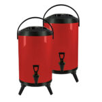 2x 16L Stainless Steel Insulated Drink Barrel Hot Cold Beverage Dispenser with Faucet Red