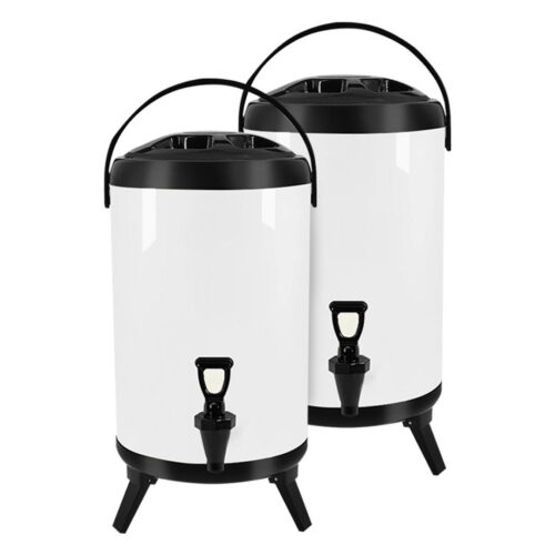 2x 16L Stainless Steel Insulated Drink Barrel Hot Cold Beverage Dispenser with Faucet White