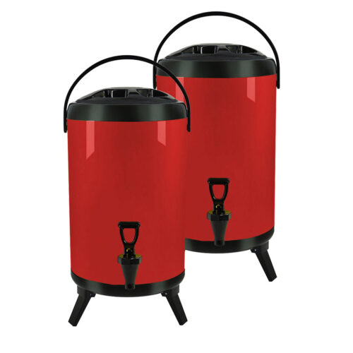 2x 18L Stainless Steel Insulated Drink Barrel Hot Cold Beverage Dispenser with Faucet Red