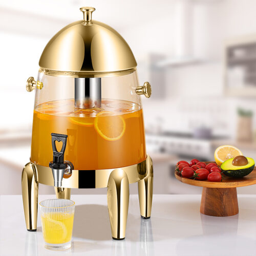Stainless Steel 12L Beverage Dispenser Hot Cold Juice Water Tea Chafer Urn Buffet Drink Container Jug with Gold Accents - Image 2