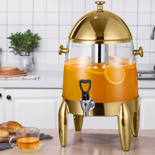 Stainless Steel 12L Beverage Dispenser Hot Cold Juice Water Tea Chafer Urn Buffet Drink Container Jug with Gold Accents - Image 3