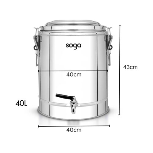 40L Stainless Steel Insulated Stock Pot Dispenser Hot Cold Beverage Container with Tap - Image 2