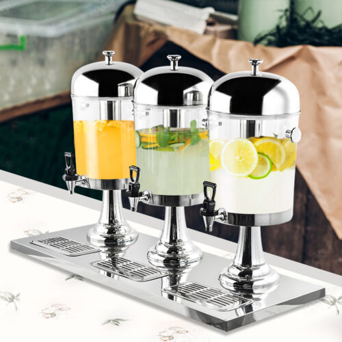 Triple Head 24L Stainless Steel Dispenser Beverage Juicer Transparent Commercial Drink Container Jug - Image 3
