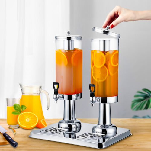 6L Dual Silver Stainless Steel Beverage Dispenser Ice Cylinder Clear Juicer Hot Cold Water Jug - Image 7