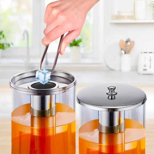 6L Dual Silver Stainless Steel Beverage Dispenser Ice Cylinder Clear Juicer Hot Cold Water Jug - Image 8