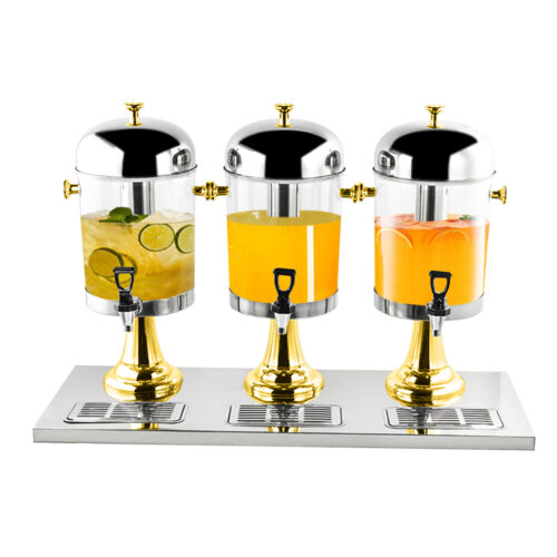 Triple Head 24L Stainless Steel Dispenser Beverage Juicer Transparent Commercial Drink Container Jug with Gold Accents