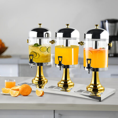 Triple Head 24L Stainless Steel Dispenser Beverage Juicer Transparent Commercial Drink Container Jug with Gold Accents - Image 2