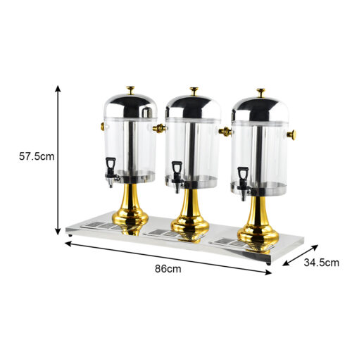 Triple Head 24L Stainless Steel Dispenser Beverage Juicer Transparent Commercial Drink Container Jug with Gold Accents - Image 3