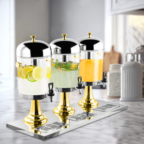 Triple Head 24L Stainless Steel Dispenser Beverage Juicer Transparent Commercial Drink Container Jug with Gold Accents - Image 4