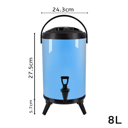 4x 8L Stainless Steel Insulated Drink Barrel Hot Cold Beverage Dispenser with Faucet Blue - Image 2