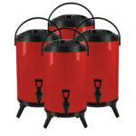 4x 8L Stainless Steel Insulated Drink Barrel Hot Cold Beverage Dispenser with Faucet Red