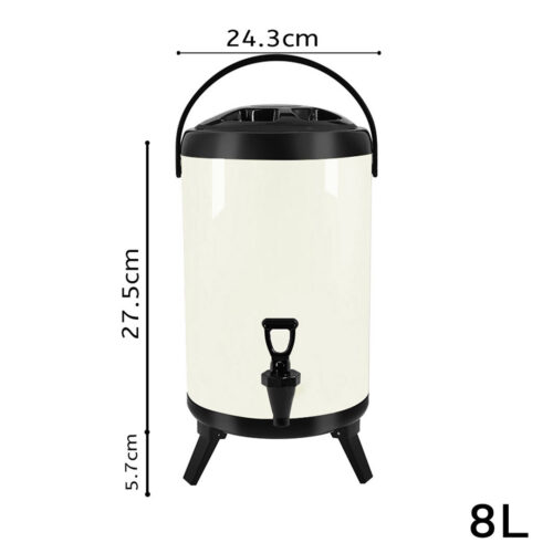 4x 8L Stainless Steel Insulated Drink Barrel Hot Cold Beverage Dispenser with Faucet White - Image 2