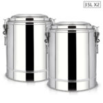 2x 35L Stainless Steel Insulated Stock Pot Hot Cold Beverage Container