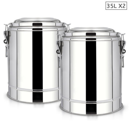2x 35L Stainless Steel Insulated Stock Pot Hot Cold Beverage Container