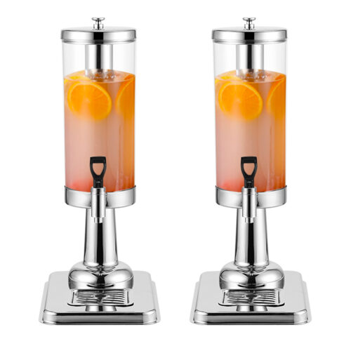 2x Single 3L Silver Stainless Steel Beverage Dispenser Ice Cylinder Clear Juicer Hot Cold Water Jug