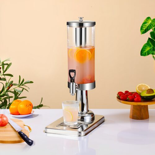 2x Single 3L Silver Stainless Steel Beverage Dispenser Ice Cylinder Clear Juicer Hot Cold Water Jug - Image 2