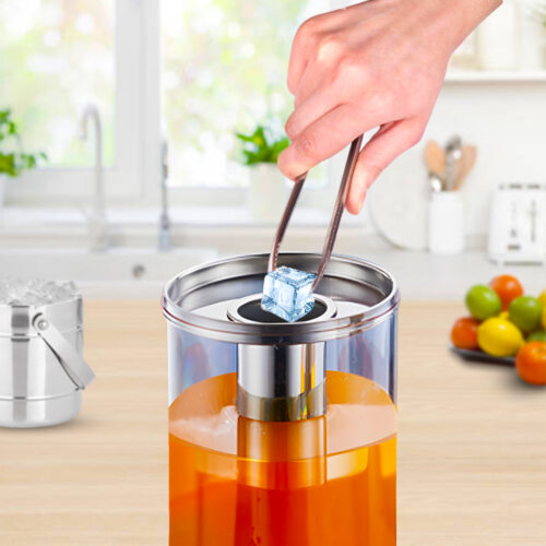 2x Single 3L Silver Stainless Steel Beverage Dispenser Ice Cylinder Clear Juicer Hot Cold Water Jug - Image 8