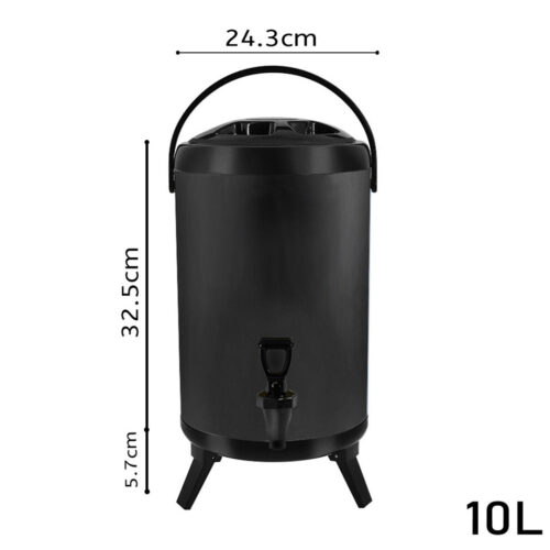 4x 10L Stainless Steel Insulated Drink Barrel Hot Cold Beverage Dispenser with Faucet Black - Image 2