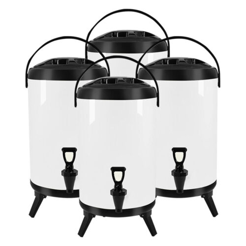 4x 10L Stainless Steel Insulated Drink Barrel Hot Cold Beverage Dispenser with Faucet White