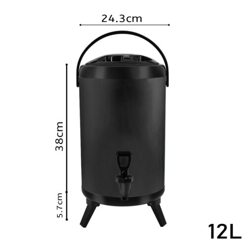 4x 12L Stainless Steel Insulated Drink Barrel Hot Cold Beverage Dispenser with Faucet Black - Image 5